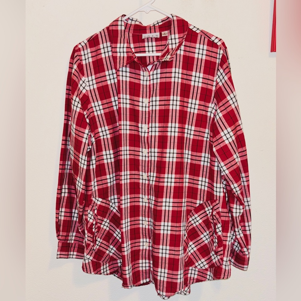 Joan Rivers Cotton XL Plaid Top